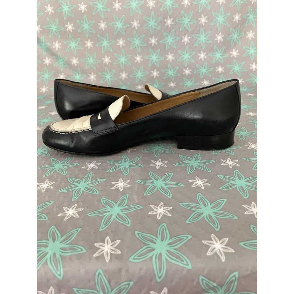 Ralph Lauren Black and Cream Leather Penny Loafers - Picture 5 of 12